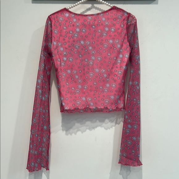 Delia‘s mesh Floral Pink Long Sleeve Crop Top large new w tags - Picture 7 of 7